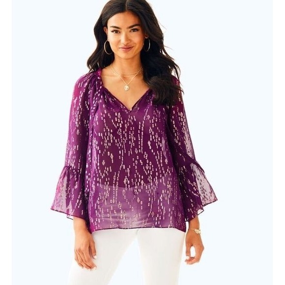 Haut En Soie Lilly Pulitzer Matilda - Imprimé Poisson, Manches à Volants